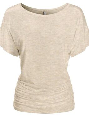 Women's Scoop Neck Ruched Waist Top - OATMEAL